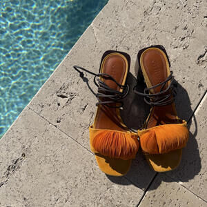 Mercedes Castillo Women's Orange Suede Fringe Sandals Vacation Holiday Size 7.5